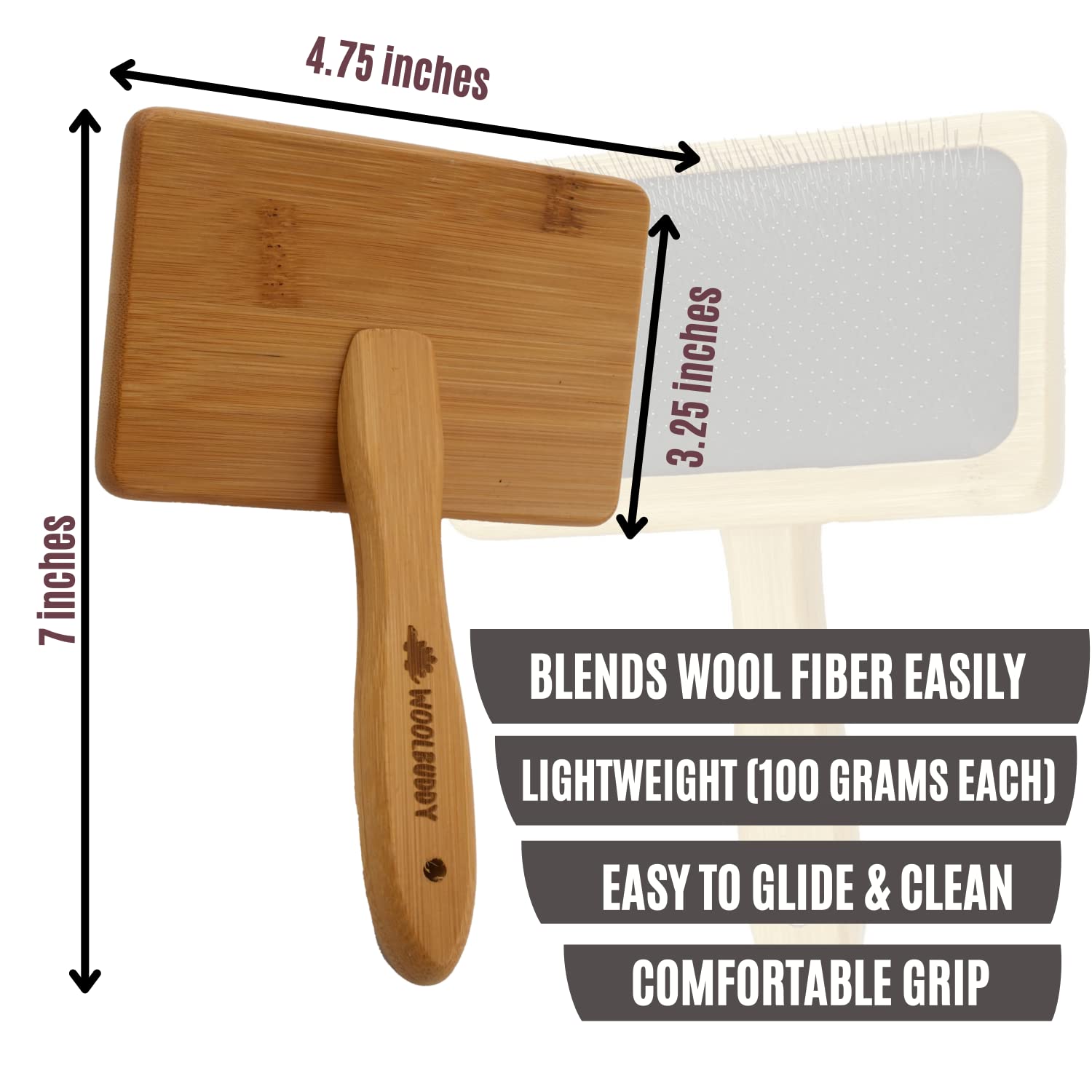 Woolbuddy Wool Carder Brush – Hand Carders for Wool, Needle Felting & Pet Grooming Tool – Fine Tooth Fiber Blending Brush with Bamboo Handle