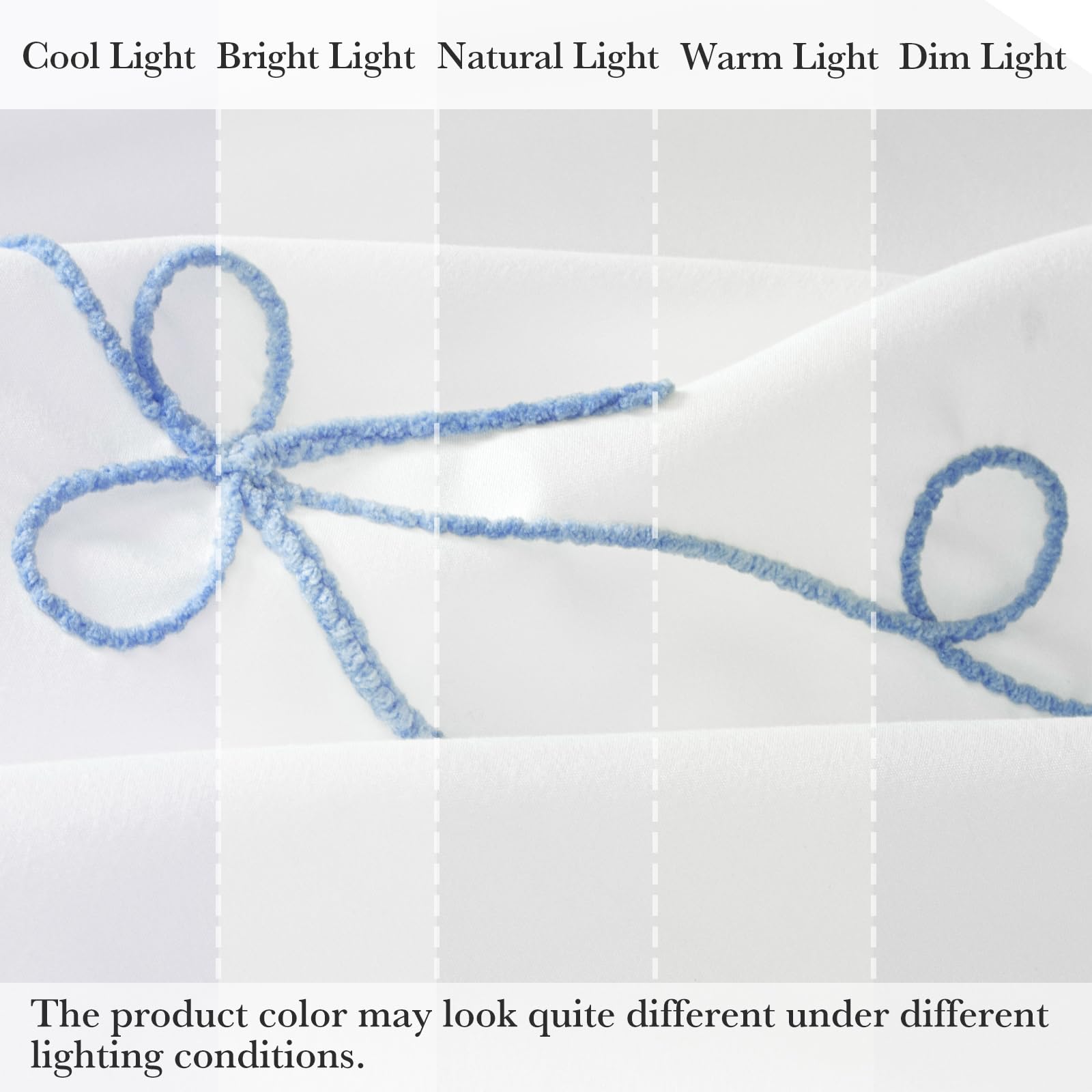 Seasonwood Blue Bow Shower Curtain Cute Fabric Shower Curtain 72 x 72 Inches, Aesthetic Embroidered Textured Shower Curtains Elegant Pretty Bathroom Decor