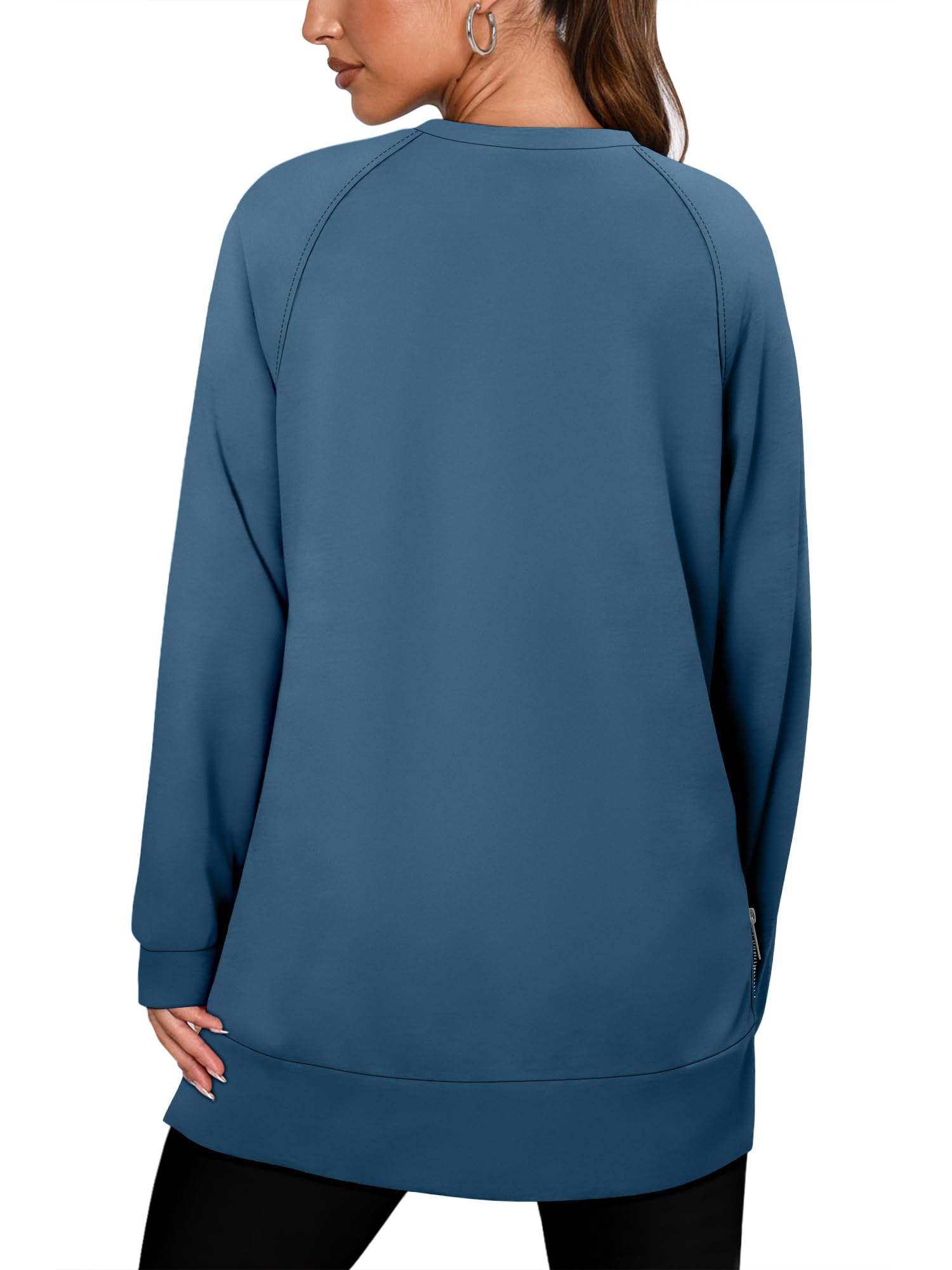 BETTE BOUTIK The Drop Long Sleeve Womens Sweatshirts with Zipper Side Slits Long Tops for Women Plain Tunics Sweatshirts Cute Tops Blue X-Large