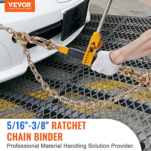 VEVOR Ratchet Chain Binder with Chain 5/16-3/8 inch, 7100 lbs Load Limit G80 Chain, Detachable Anti-Skid Handle, Tie Down Hauling Chain Binders for Flatbed Truck Trailer, 2 Set Black & Yellow