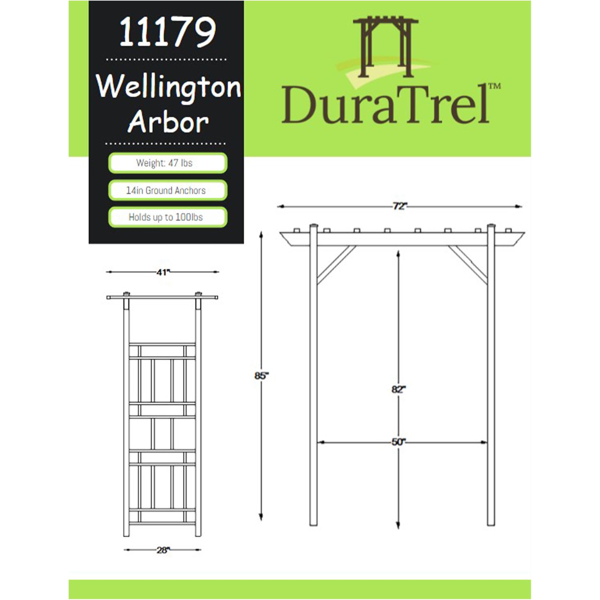 Dura-Trel Outdoor Garden Arch, Wellington Arbor Trellis for Climbing Plants, 72" x 85"