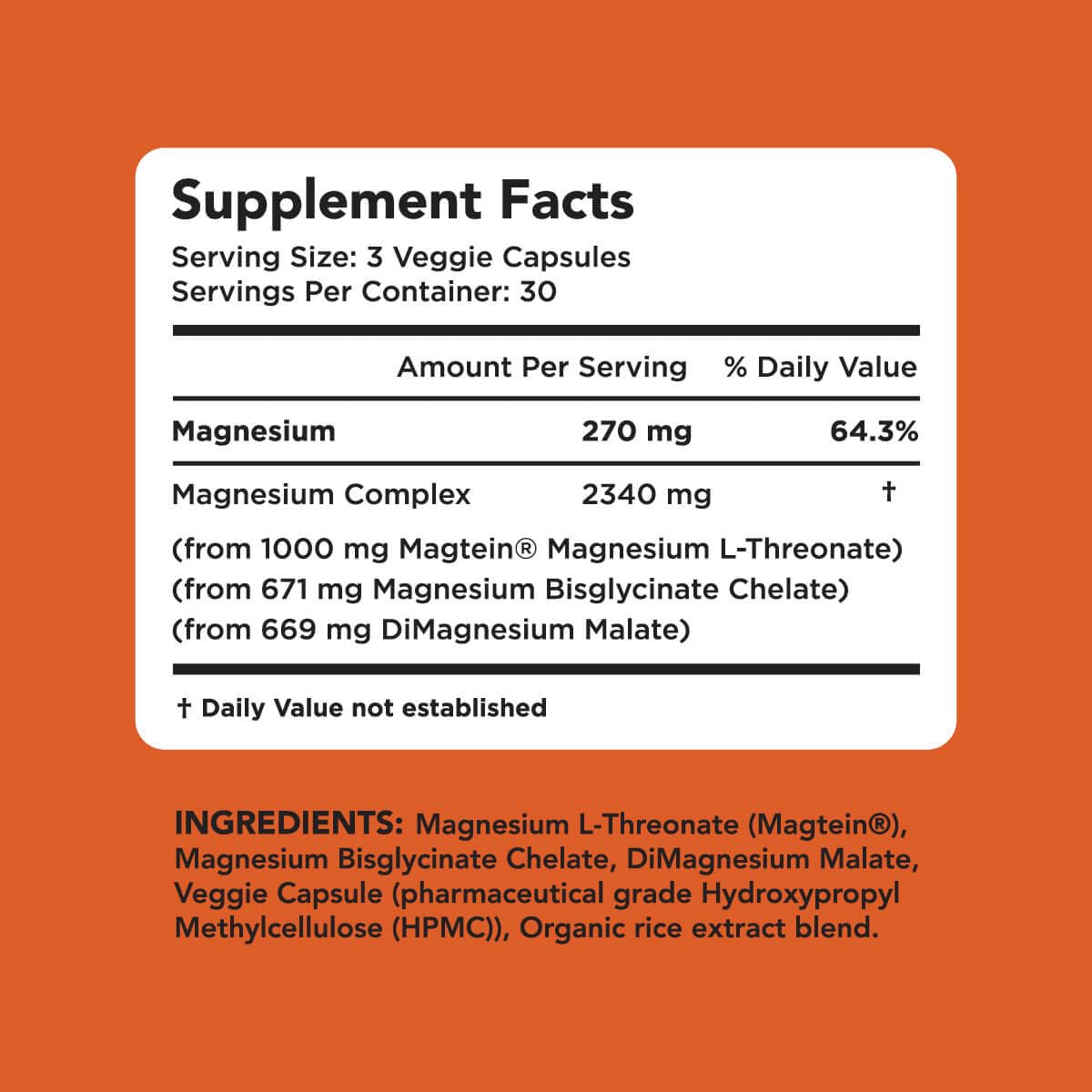 AMANDEAN Magtein Magnesium Complex. L-Threonate, Glycinate, Malate Triple Blend Chelated Magnesium Supplement. 90 Veggie Capsules. High Absorption Branded Ingredients. Brain Health, Sleep, Calm*.