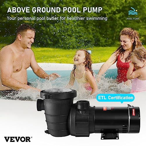 VEVOR Swimming Pool Pump, 1.5 HP 230 V, 1100 W Double Speed Pump for Above Ground Pool w/Strainer Basket, 5400 GPH Max. Flow, Certification of ETL for Security