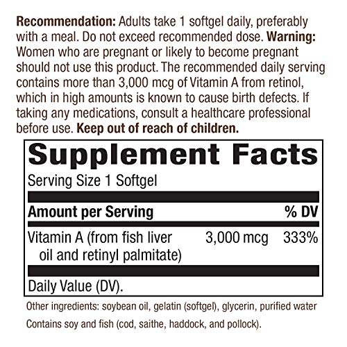 Nature's Way Vitamin A, 3,000 mcg per serving, 100 Softgels