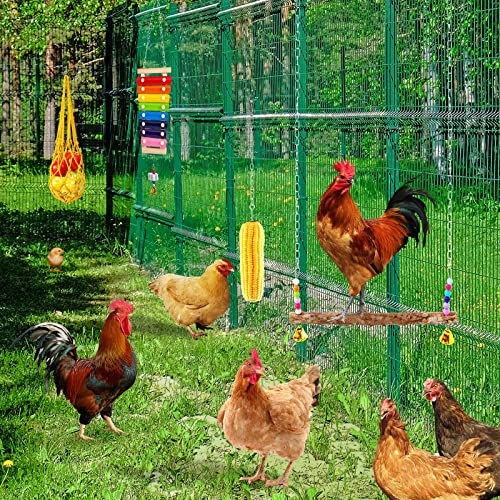 Hipykat 7pcs Chicken Toys for Coop Accessories - Chicken Xylophone Toy, Chicken Mirror, Chicken Ladder Bridge, Coop Swing, Vegetable Hanging Chicken Feeder, Chewing Foraging Toys, Gifts for Hens