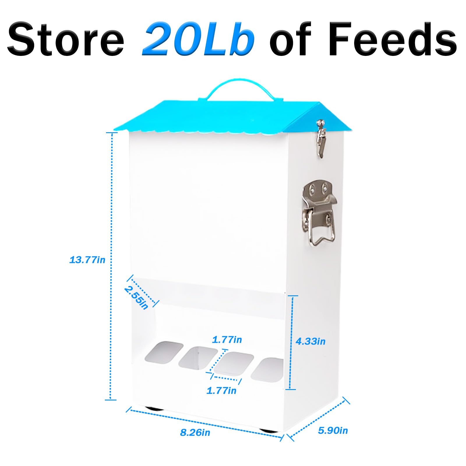 20LB Automatic Chicken Feeder with 8 Feeding Ports, No Waste Design, Height-Adjustable Legs & Secure Locking Lid for Chickens, Ducks & Poultry