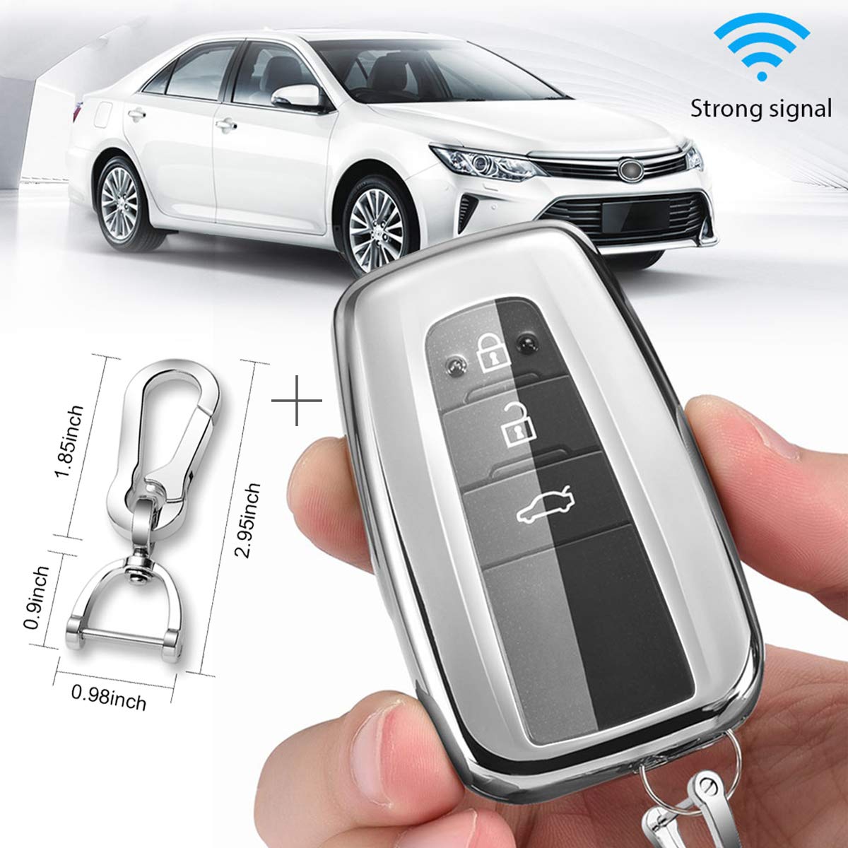 QBUC for Toyota Key Fob Cover with Keychain Soft TPU Key Fob Case All-Around Protection Key Case Compatible with 2018-2021 Toyota Camry RAV4 Avalon C-HR Prius Corolla Highlander