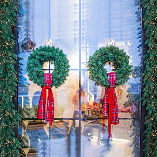 VIS'V Wreath Hanger, Large Clear Heavy Duty Suction Cup Wreath Hooks with Wipes 22 LB Removable Strong Window Glass Door Suction Cup Wreath Holder for Halloween Christmas Wreath Decor - 2 Pcs