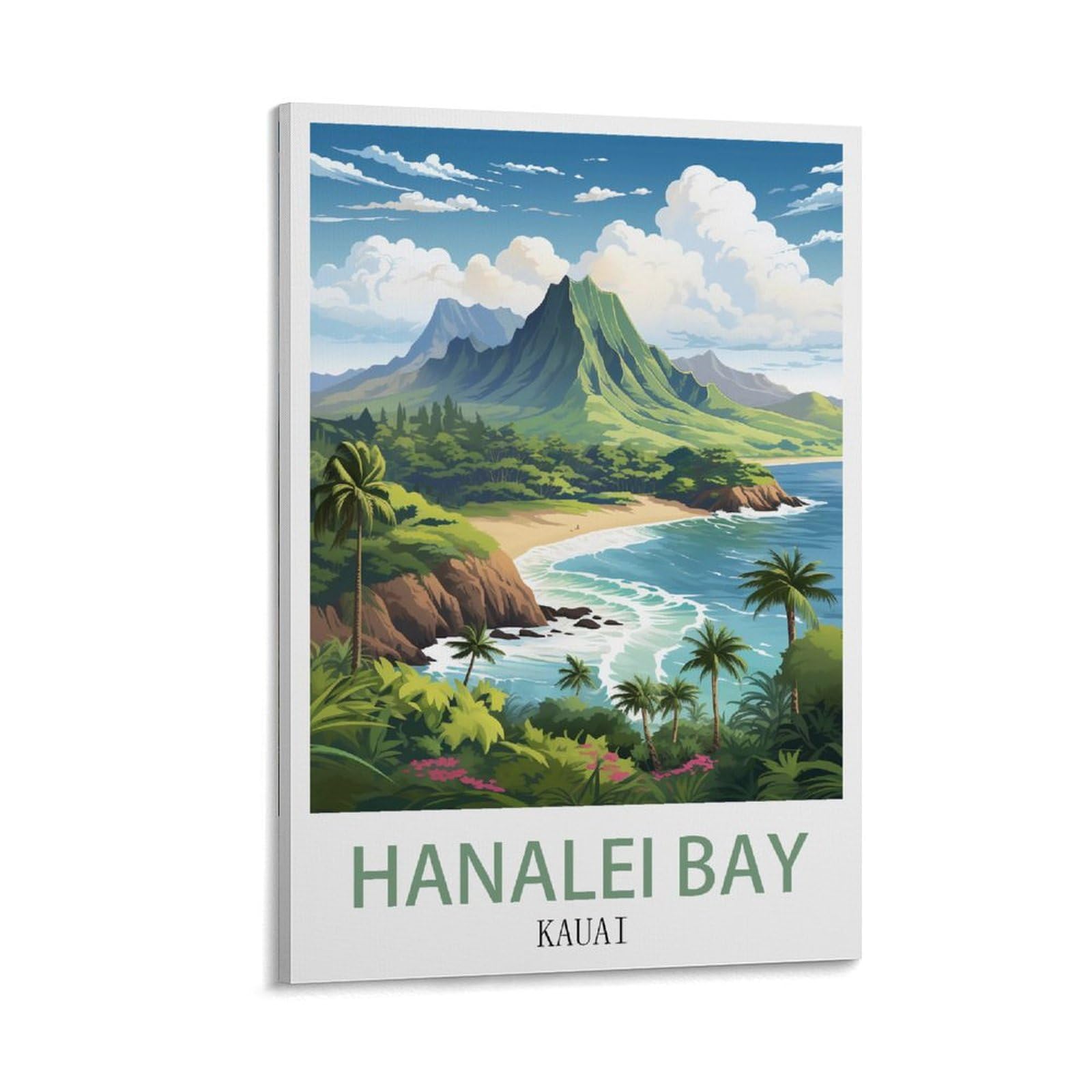 CNAHEIX Hanalei Bay Kauai Vintage Travel Poster Mountain 12x18inch(30x45cm) Canvas Wall Art Print Painting for Wall Decor Living Room Bedroom