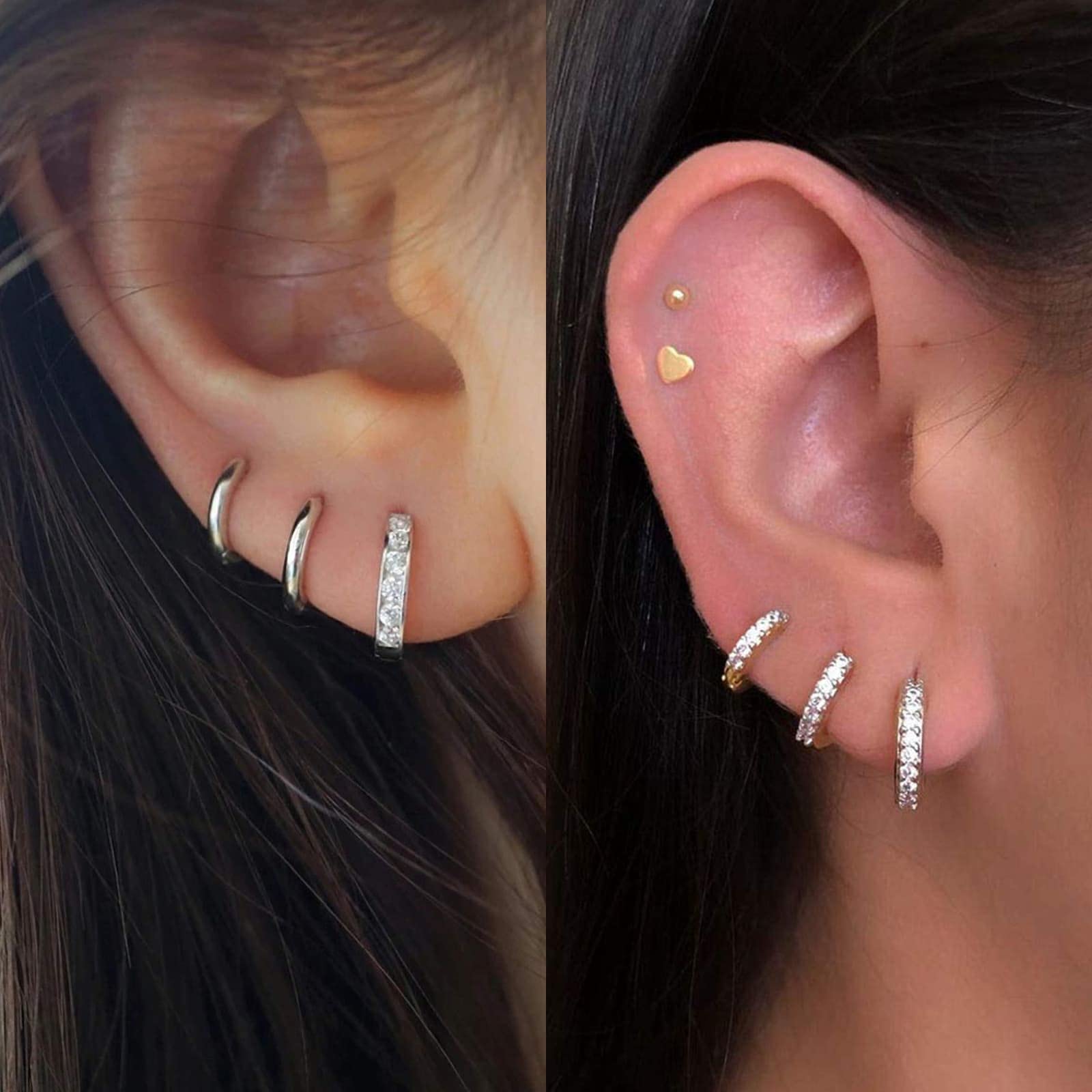 KANOUE 10 Pairs Silver Surgical Steel Earrings Sets for Multiple Piercing Lightweight Small Huggie Hoop Earrings CZ Stud Earrings for Women Trendy Cartilage Hypoallergenic