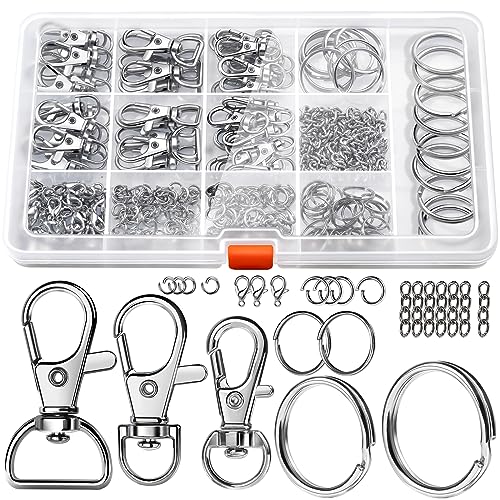 LEOBRO 265PCS Keychains Clips with Key Rings, Keychain, Metal Lobster Claw Clasps and Key Chain Rings, Key Chains Key Rings Bulk, Keychain Rings, Keychain Kit Lanyard Clip for Keys Crafts