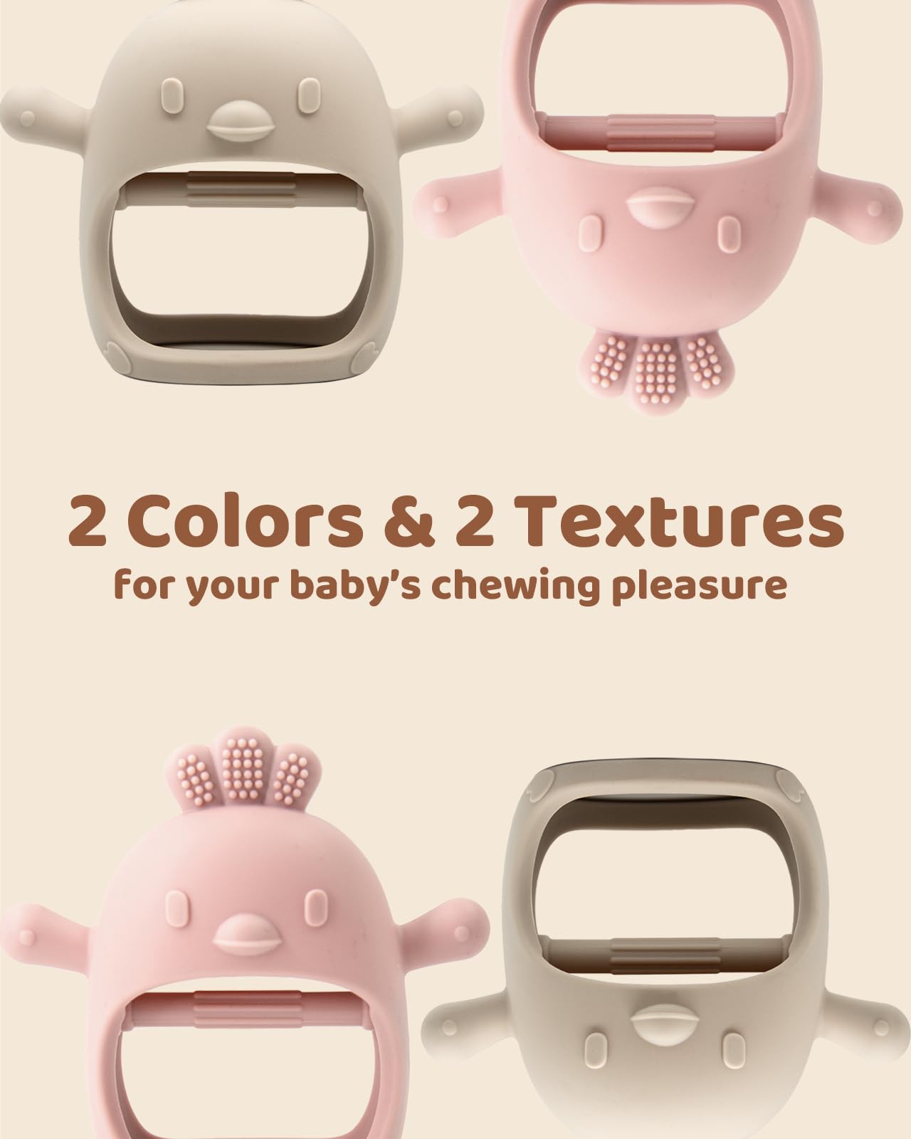 2 Packs Baby Teething Toy for 0-6 6-12 Months, Food Grade Silicone Teething Mitten, Anti Dropping Wrist Hand Teethers Baby Chew Toys for Sucking Needs, BPA Free