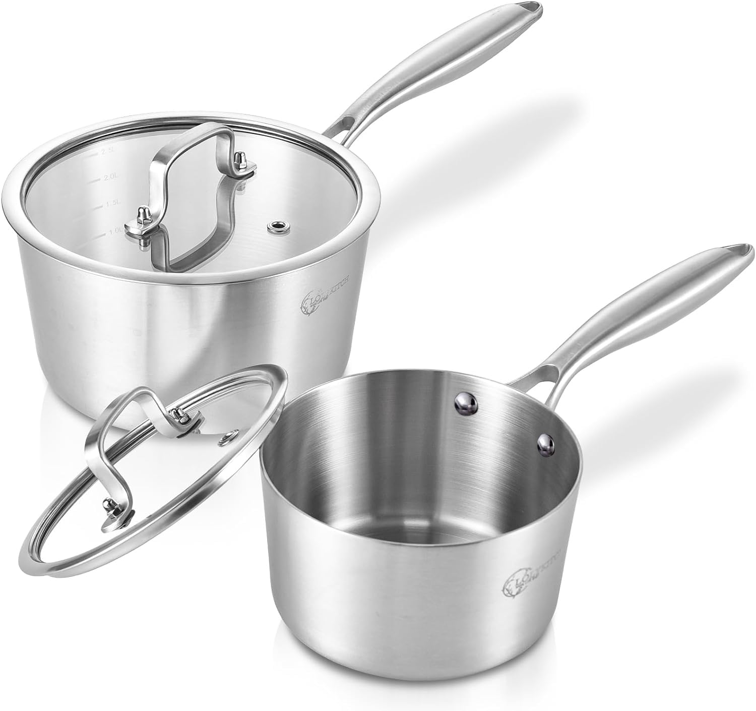 LOLYKITCH Whole Body Tri-Ply Stainless Steel Saucepan Set with Lids,1QT & 2QT,Induction Cooking Pots,Saucepans,Pots and Pans Set,Oven and Dishwasher Safe.