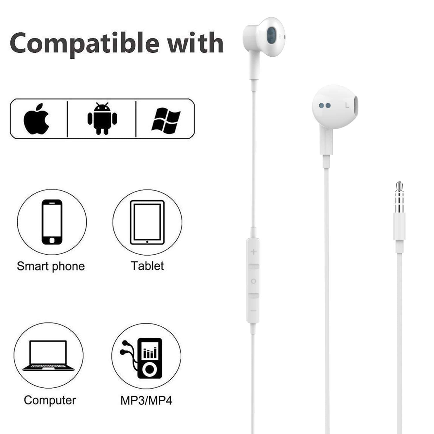 Hi-Res Extra Bass Earbuds Noise Isolating in-Ear Headphones Wired Earbuds with Microphone for iPhone, iPod, iPad, MP3, Huawei, Samsung, Lightweight Earphones with Volume Control 3.5mm Jack Headphones