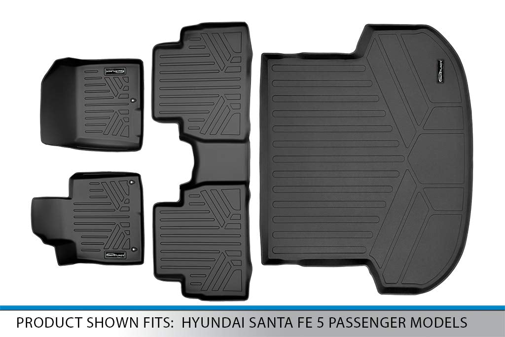 SMARTLINER Custom Fit Floor Mats 2 Rows and Cargo Liner Trunk Set Black Compatible with 2019-2020 Hyundai Santa Fe 5 Passenger Models