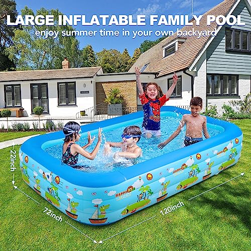 Inflatable Swimming Pools with Pump, Oversized 120" x 72" x 22" Thickened Blow up Kiddie Pool for Kids & Adults, Above Ground Swimming Pool for Outdoor, Garden, Backyard, Water Party -Printed