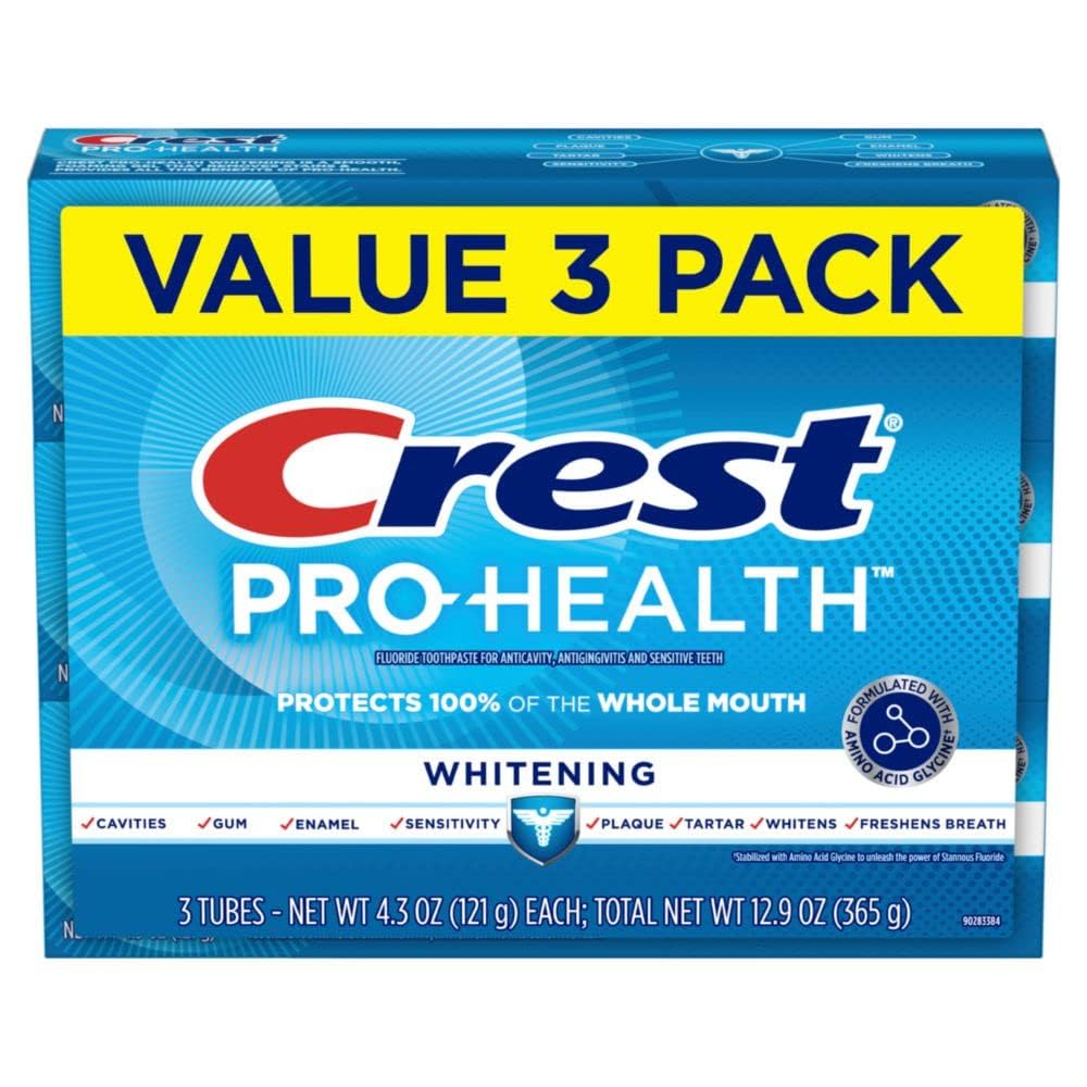 Crest Base Pro-Health Whitening Toothpaste (4.3oz) Triple Pack, Crest Toothpaste Whitening, Teeth Whitening Toothpaste