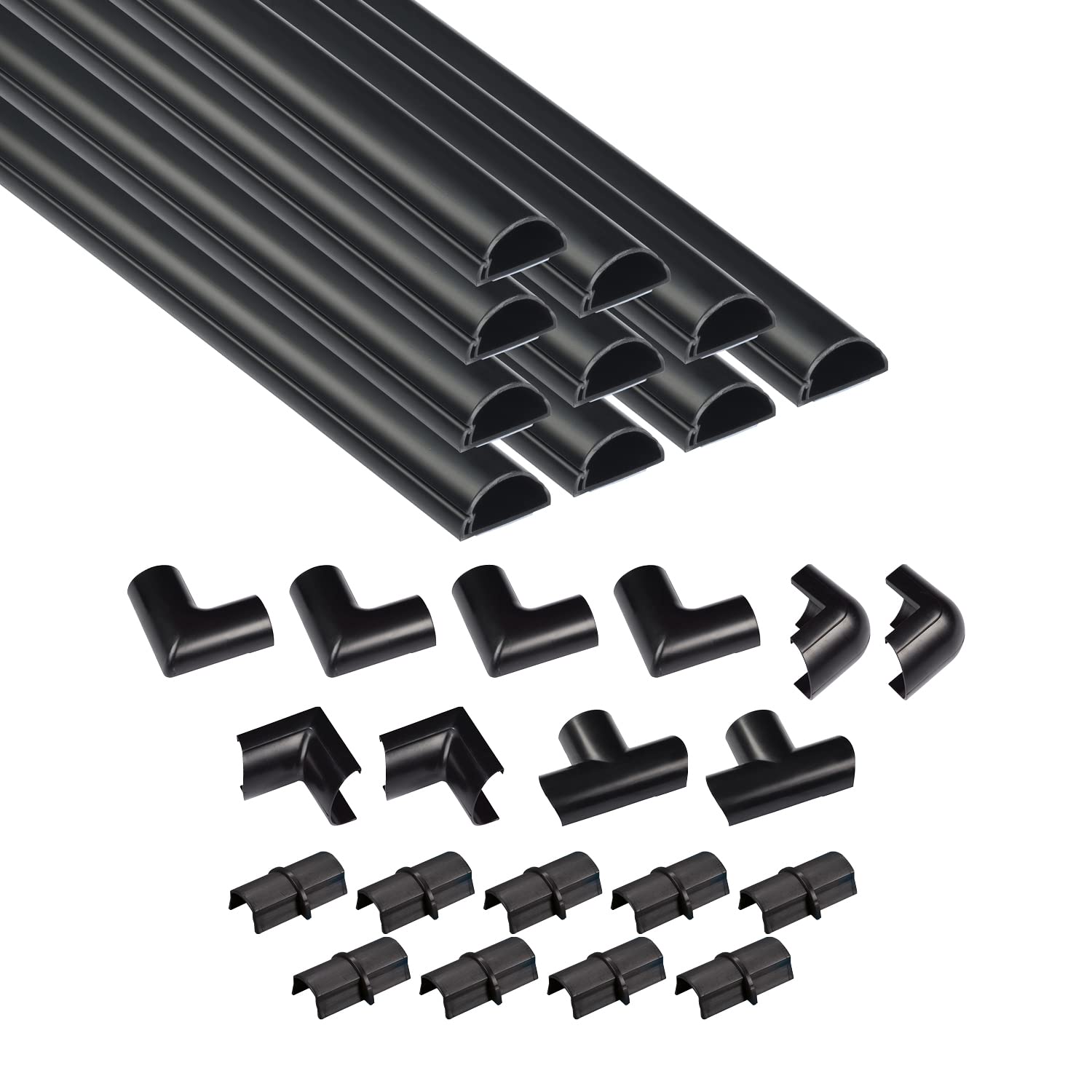 D-Line 157in Cord Cover Kit, Self-Adhesive Wire Hiders, Cable Raceway to Hide Wires on Wall, Electrical Cable Management - 10x 15.7 Lengths & 19 Accessories - 1.18" (W) x 0.59" (H) - Black