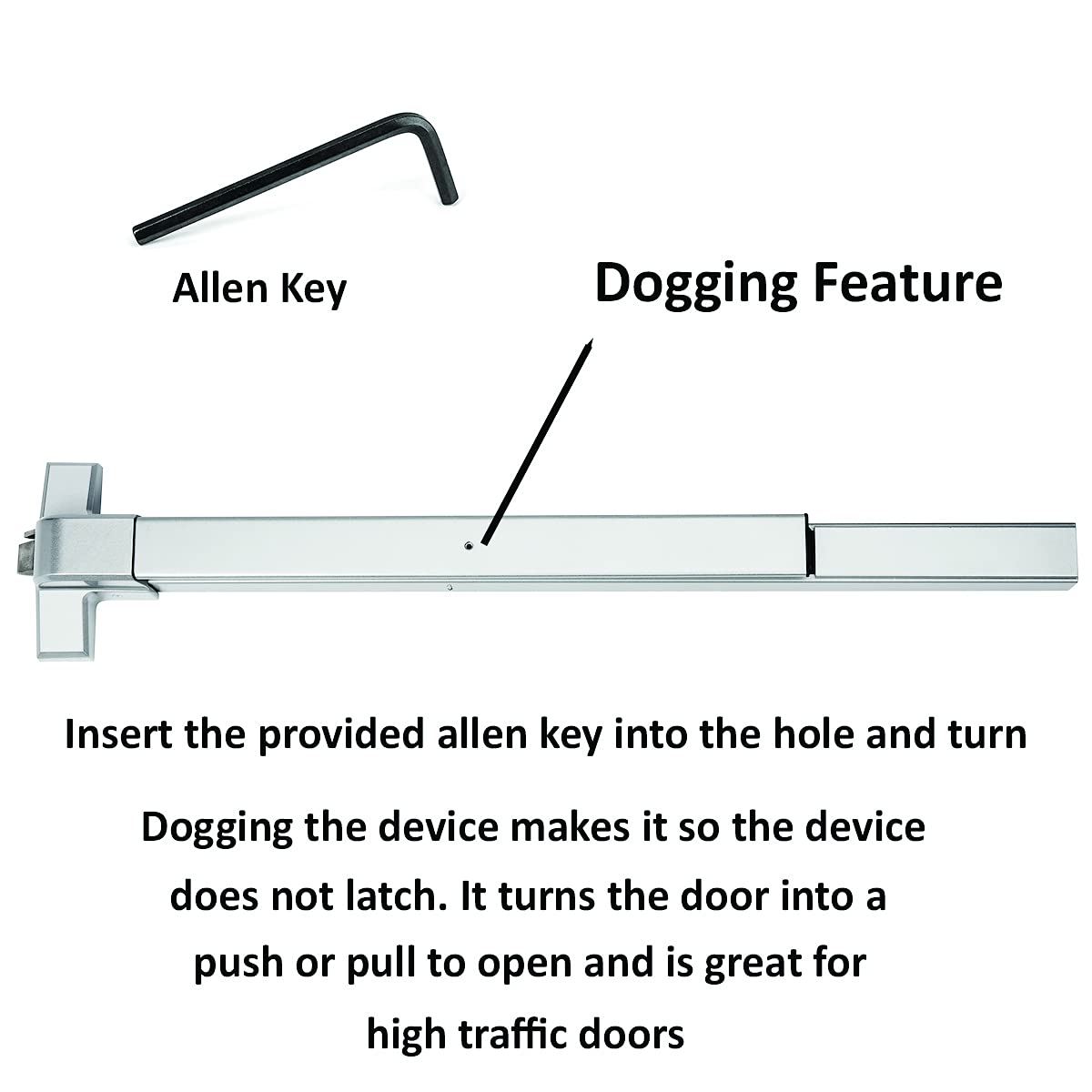 Dynasty Hardware Push Bar Panic Exit Device for Emergency Exit Doors Aluminum