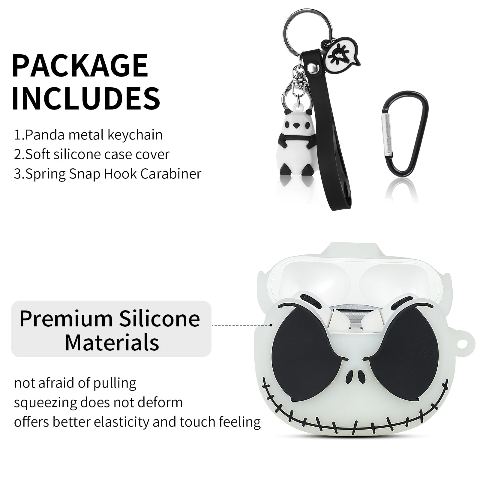 Compatible with AirPods Pro Case Cover (2nd/1st Generation) with Panda Keychain, [Glow in The Dark] Funny Soft Silicone 3D Skull Case for AirPods Pro and AirPods Pro 2nd Generation Case for Women Men