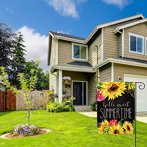 Sweet Summer Time Garden Flag Vertical Double Sided, Sunflower Summer Yard Flag Outdoor Décor 12.5x18 Inch