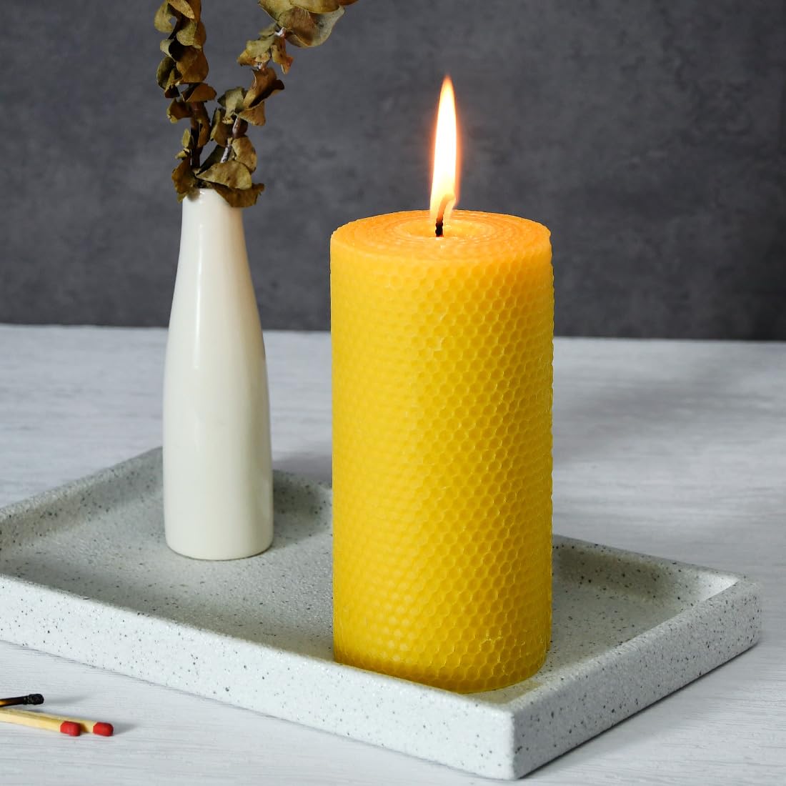 AGLARY 3PCS 3 * 6" Beeswax Pillar Candles, Large Handmade Pure Beeswax Rolled Candles, Unscented & Dripless & Smokeless,Original Color