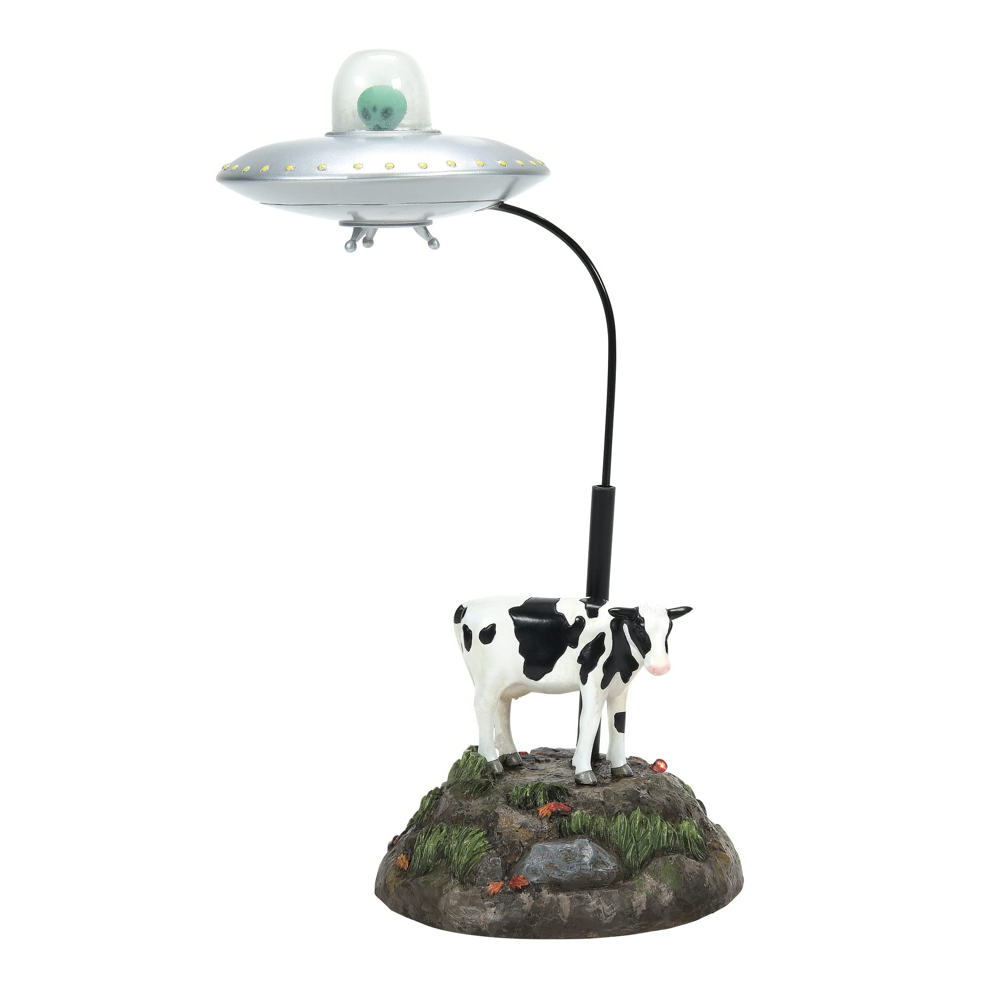 Department 56 Village Collection Accessories Halloween Udderly Unbelievable UFO and Cow Animated Figurine, 9.4 Inch, Multicolor