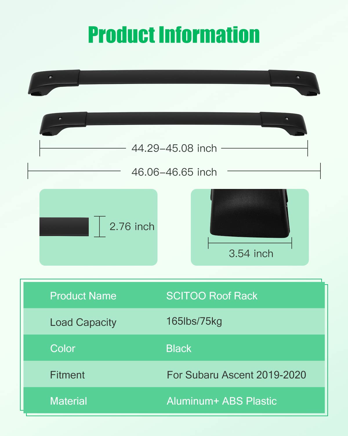 Scitoo Roof Rack Cross Bars Baggage Carrier for Subaru Ascent 2019-2022 Black 2 Pcs Roof Top Rack Luggage Carrier