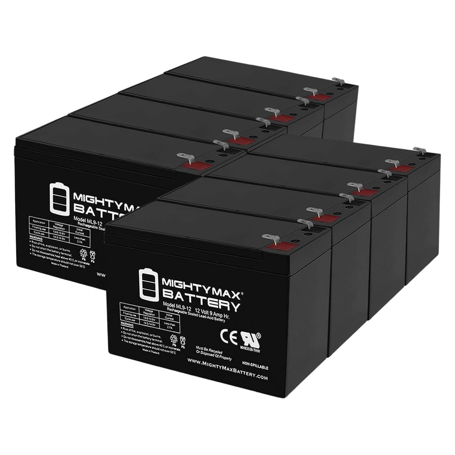 Mighty Max Battery 12V 9Ah PowerWare PWHR1234W2FR Replacement UPS Battery - 8 Pack