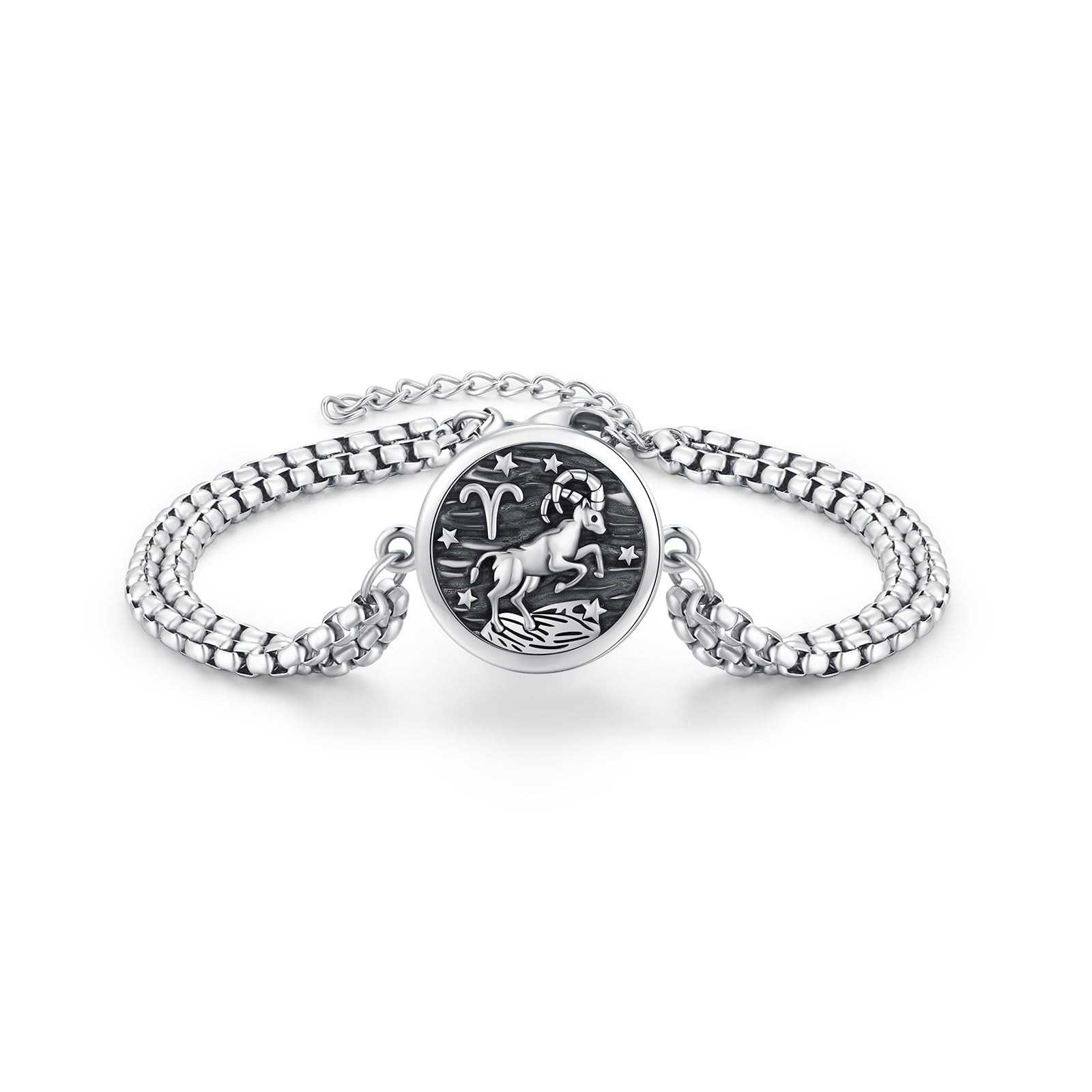 XIXLES Aries Zodiac Jewelry 925 Sterling Silver Aries Constellation Medal Bracelet,Fashion Retro Astrology Horoscope Sign Adjustable Bracelet, Aries Birthday Jewelry Graduation Gifts for Women Mom