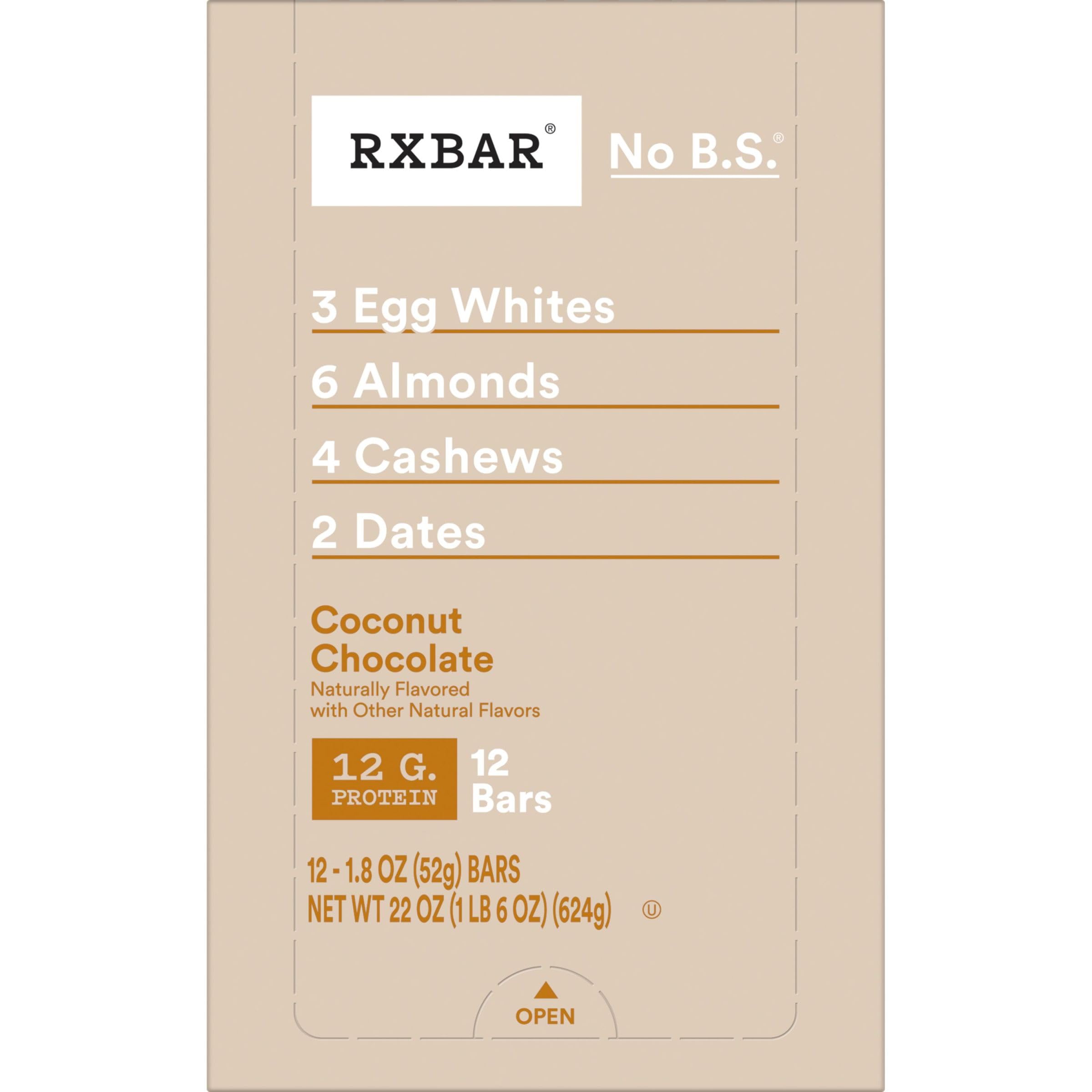 RXBAR Protein Bars, Protein Snack, Snack Bars, Coconut Chocolate, 22oz Box (12 Bars)