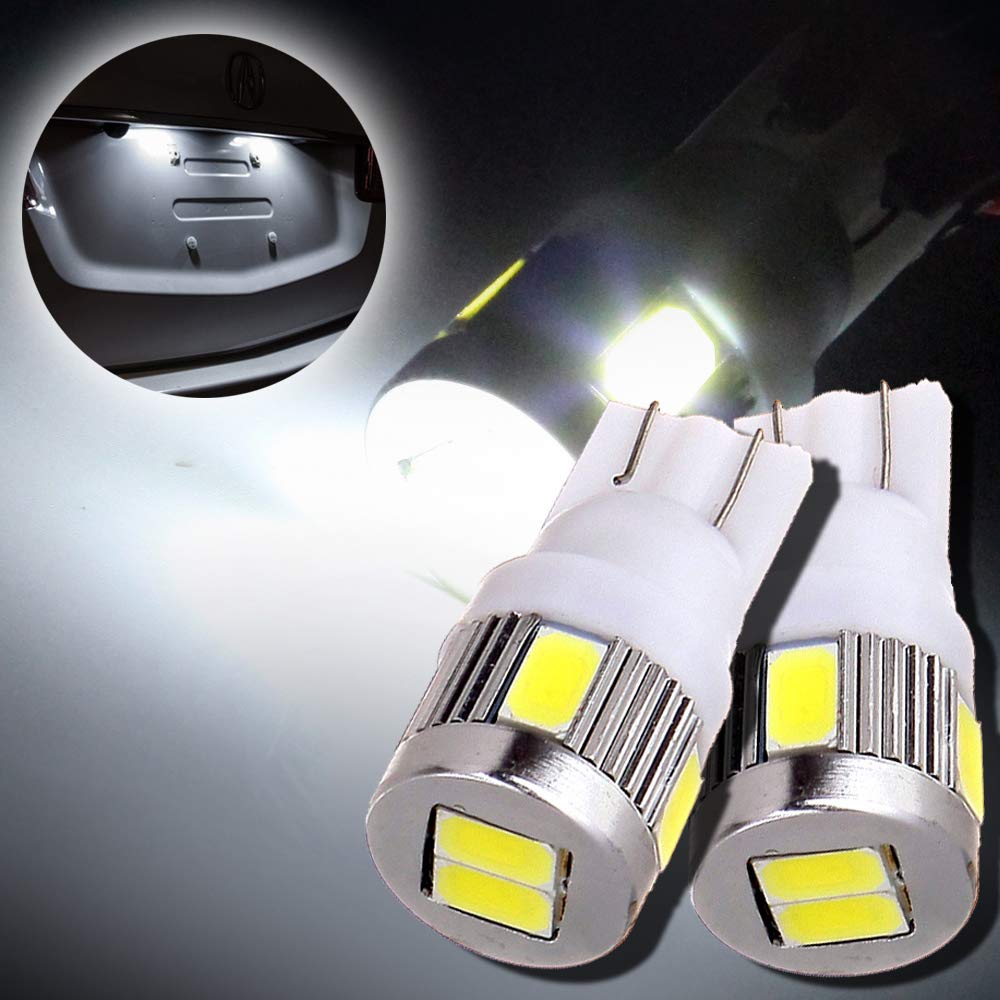 cciyu 194 Extremely Bright LED Bulbs T10-6-5730-SMD Light Lamp License Plate Light Lamp Wedge T10 168 2825 W5W White Pack of 2