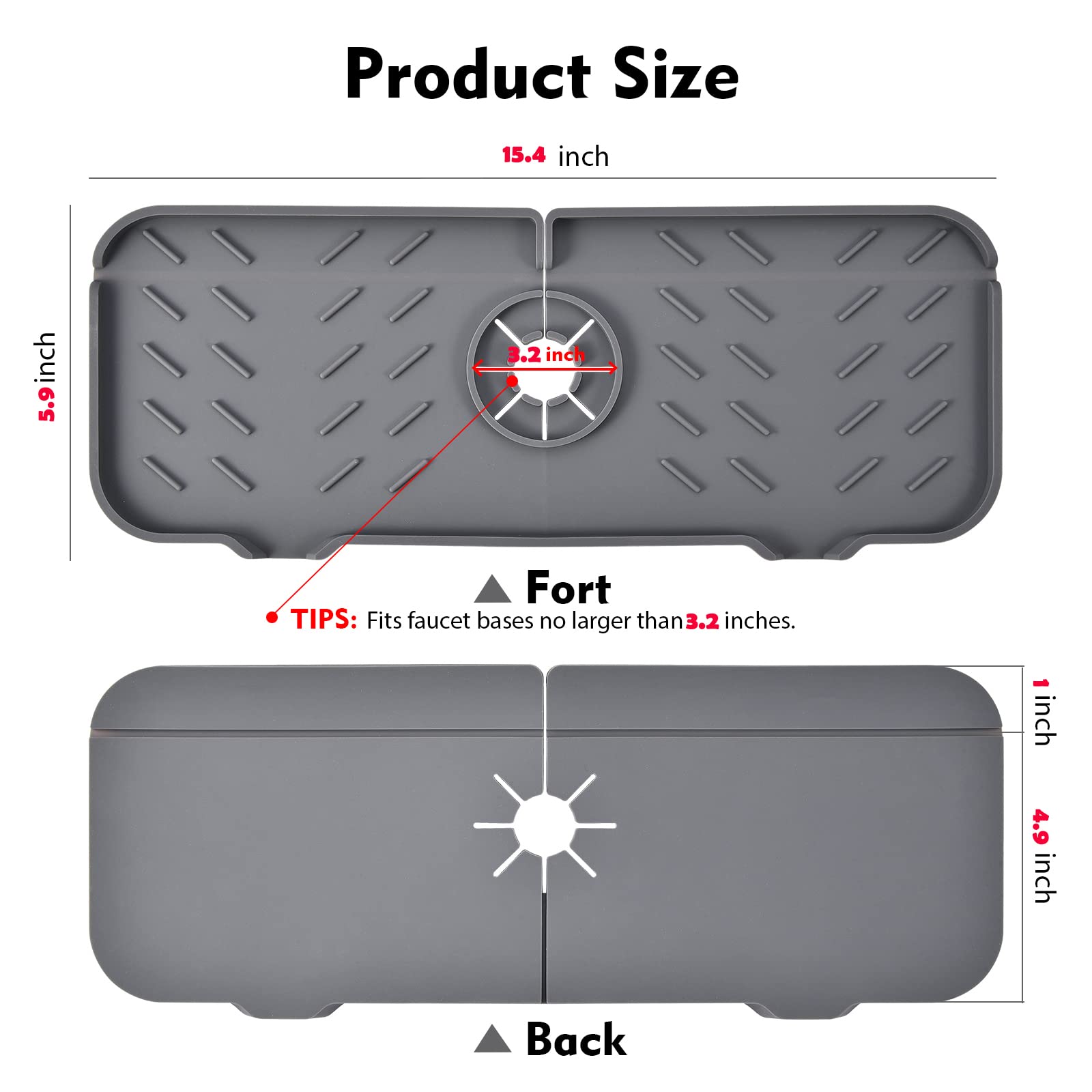 Kitchen Sink Splash Guard15.4"*5.5", Upgraded Faucet Splash Guard with Steep-Slope Drainage and Anti-Slip Silicone Mat, For Kitchen, Bathroom, Farmhouse Faucet Handle Drip Catcher Tray