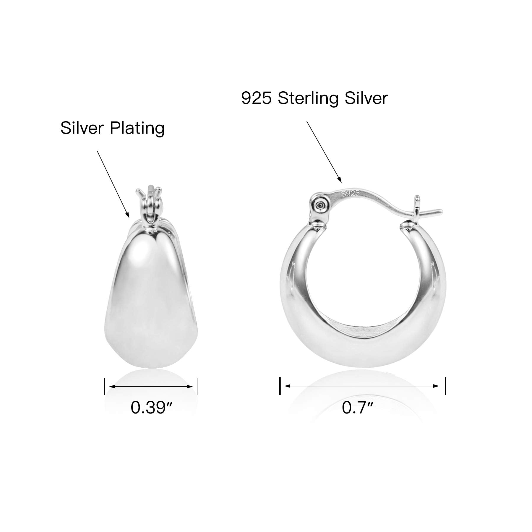 KISSPAT Chunky Silver Huggie Hoop Earrings for Women Girls | Hypoallergenic Sterling Silver Post Small Thick Huggie Earring Hoops
