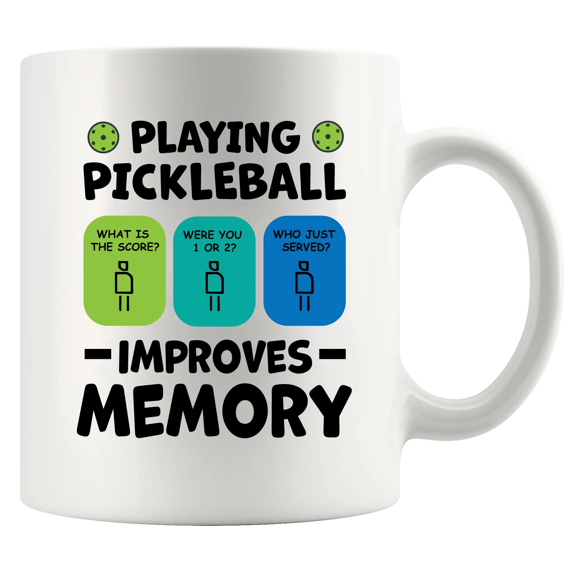 Panvola Playing Pickleball Improves Memory Pickleball Ceramic Mug Pickleball Lovers Gifts For Dad Mom Grandma Grandpa Husband Wife Coffee Cup (White, 11 oz)