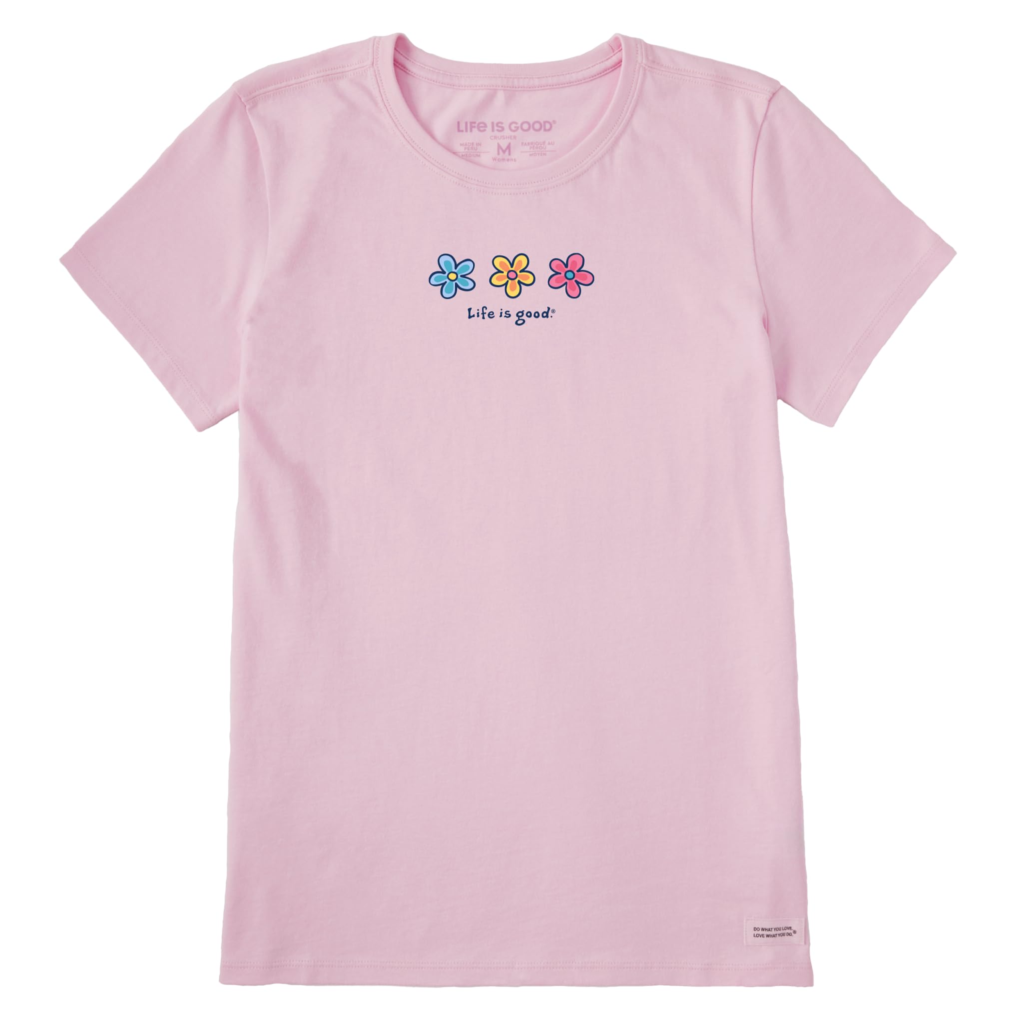 Life is Good Women's Crusher Tee Three Daisies, Seashell Pink