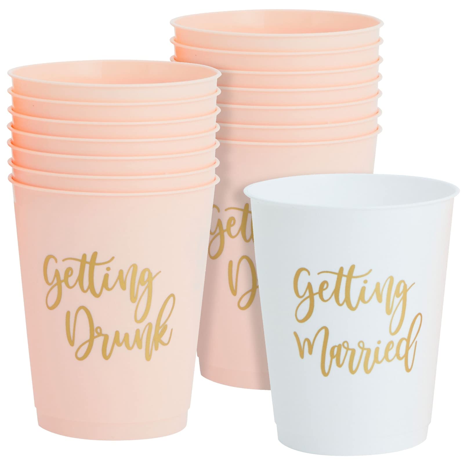 Sparkle and Bash 15 Pack Reusable Bachelorette Party Cups, 16 Oz, Plastic Tumblers for Bridal Shower or Getting Married, White and Pink