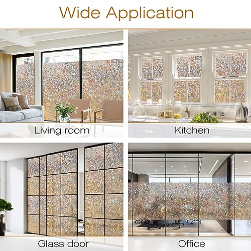 rabbitgoo Window Privacy Film, Rainbow Static Cling Decorative Stained Glass Window Film, Heat Control Window Tinting Film for Home, Grayish Silver, 35.4 x 157.4 inches