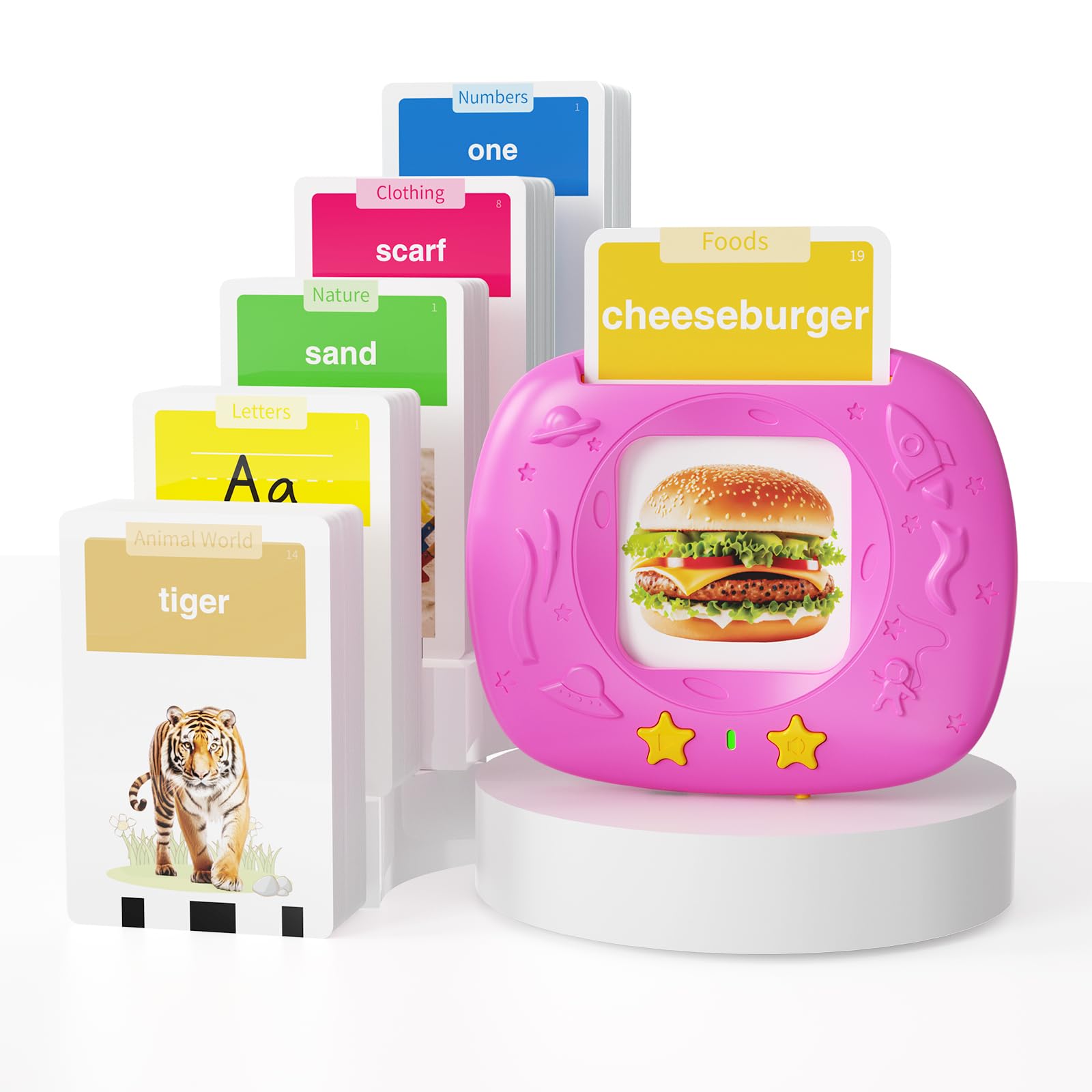 HOMESTEC Toddler Talking Flash Cards with American Accent and 288 Sight Words for Speech Therapy Learning Montessori Sensory Play for Boys and Girls Ages 3 to 6 Easter Basket Stuffer (Pink)