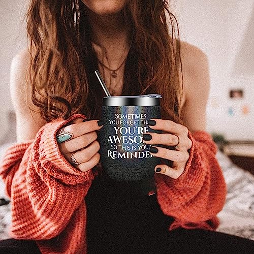 ELEGANTPARK Inspirational Gifts for Women Men Sometimes You Forget You're Awesome Coffee Mug Thank You Gifts for Teacher Employee Birthday Christmas Gifts for Her Mom Dad Wife Tumbler Black 14OZ