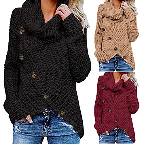 Black Womens Long Sleeve Outfit Outfits Sweatshirts for Ladies Turtleneck Sweater Pullover Crochet Warm Plain Winter Fall Outfit Button 2025 Clothing L