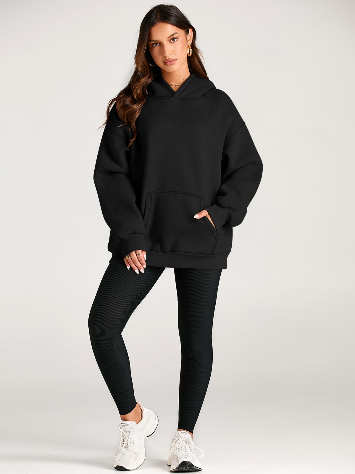 Trendy Queen Womens Oversized Hoodies Fleece Sweatshirts Long Sleeve Sweaters Pullover Fall Outfits Winter Clothes Black XL