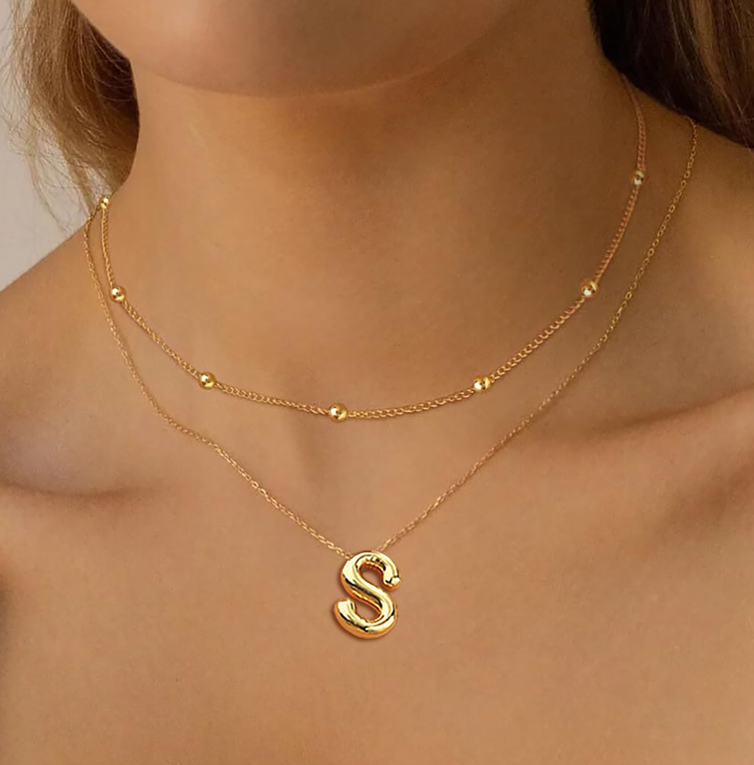 PANSHI Gold Necklace Initial Necklaces for Women Teens Layered Choker Bubble Letter Necklace Gold Jewelry Teen Gift Trendy Stuff Personalized Gifts for Women Her A.