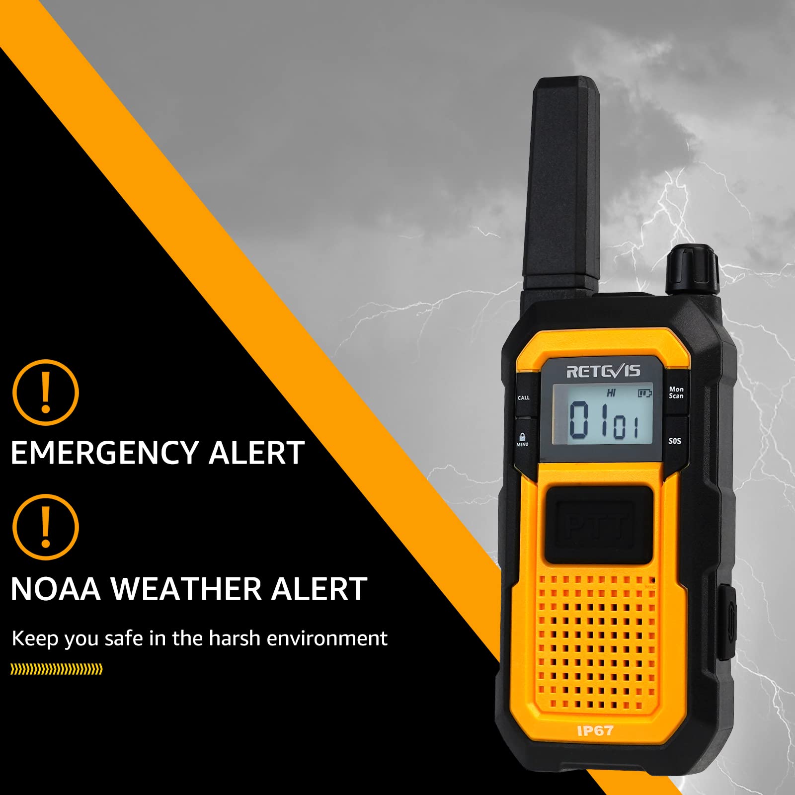 Retevis RB48 2 Way Radio Long Range, IP67 Waterproof Walkie Talkies Adults, Professional Heavy Duty Two Way Radios, Advanced Triple Proof, for Job Site Construction Warehouse(6 Pack)