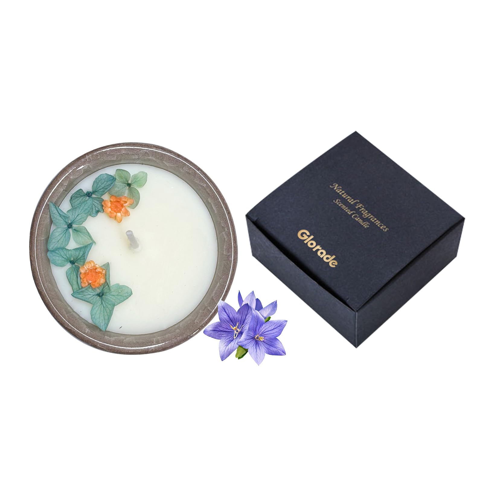 Glorade Ceramics Scented Candles Gift for Women,Dried Flower Candles,Handmade Natural Soy Candle,Decorative Ceramic Bowl with Dried Flowers for Home Scented, Christmas Gifts (Blue Wind Chimes)