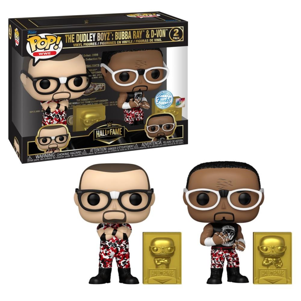 Funko POP! WWE The Dudley Boyz 2-Pack with Hall of Fame Plaques, Bubba Ray & D-Von Vinyl Figures, 3.8 in Tall