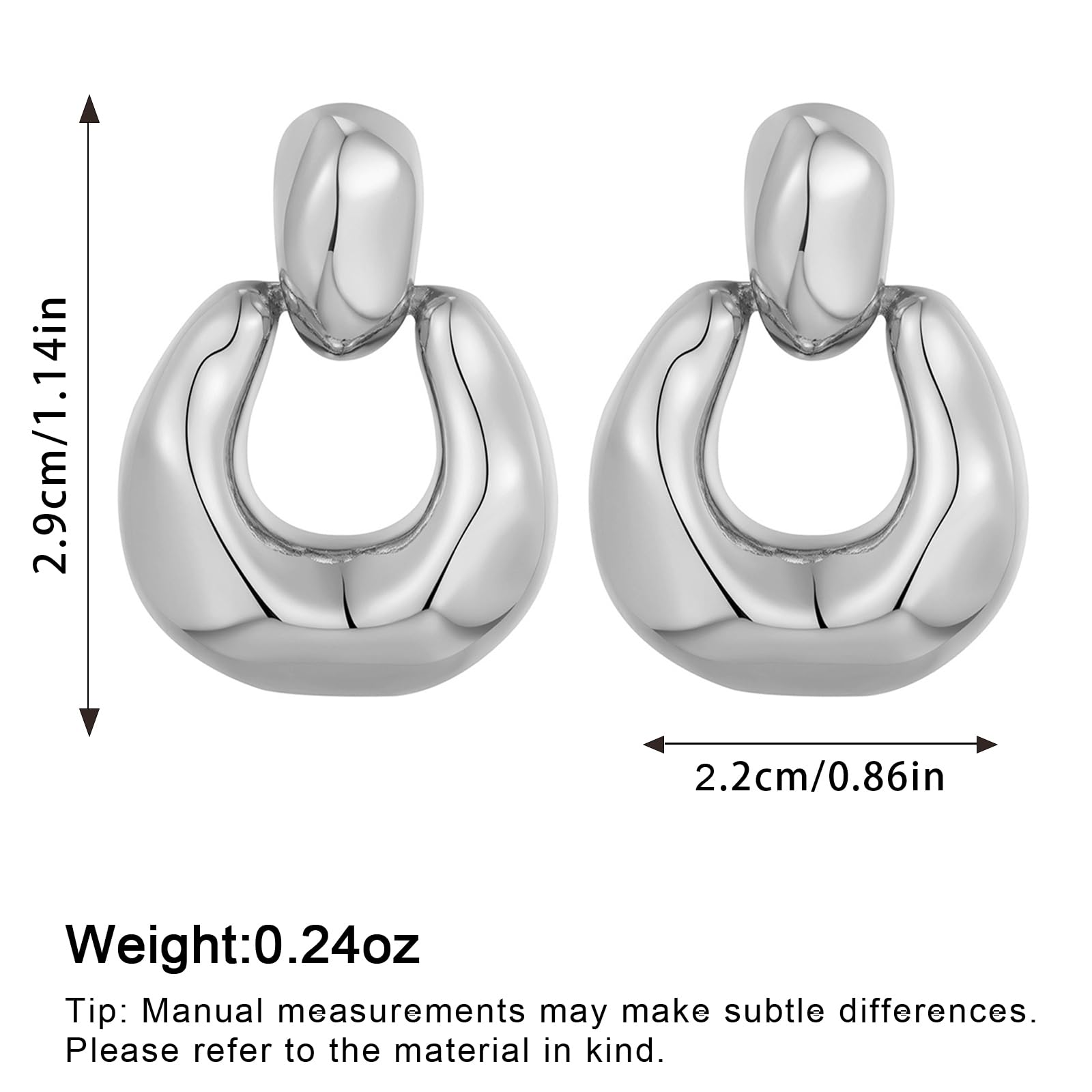 Silver Dangle Earrings for Women Statement Chunky Small Cut Design Silver Drop Earrings Door Knock Shape Dangling Earrings for Women