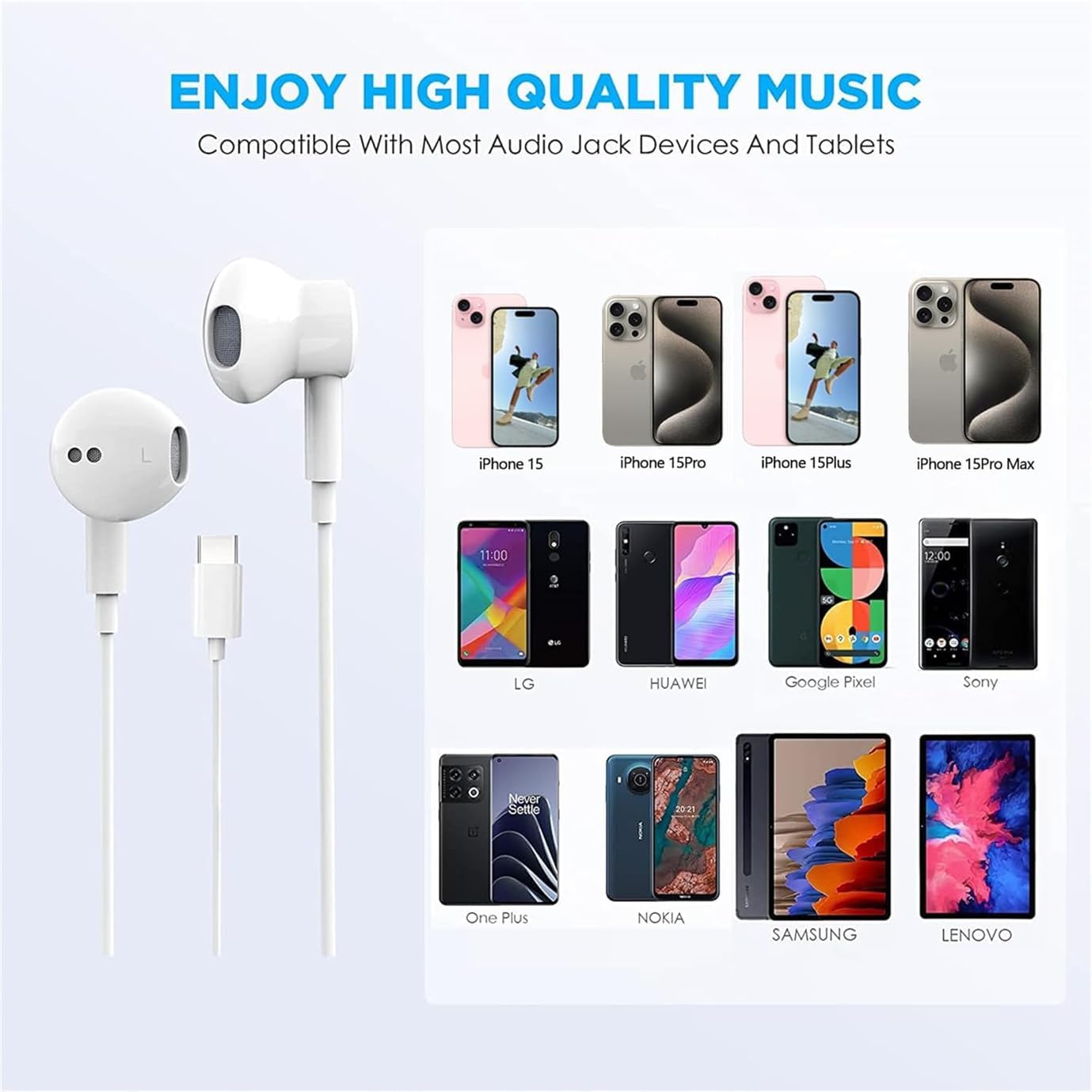 2 Packs USB C Headphones for iPhone 15 Type C Earbuds Wired Earphones with Mic & Remote Control Noise Cancelling for iPhone 15 pro, iPad Pro, Galaxy S23/S22/S21/S20/Ultra Note 10/20, Pixel 7/6/6a/5/4