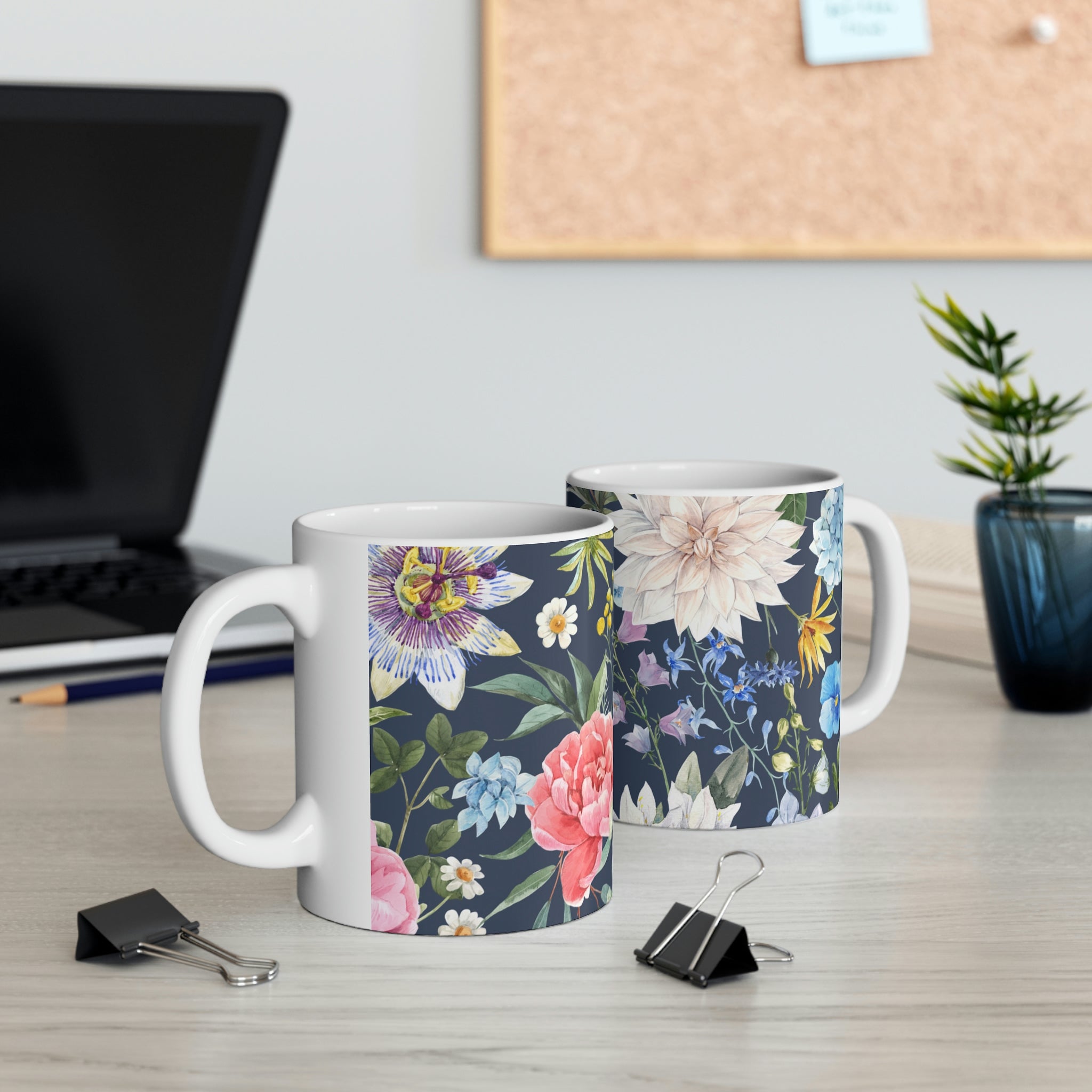 Navy Flora Coffee Tea Mug