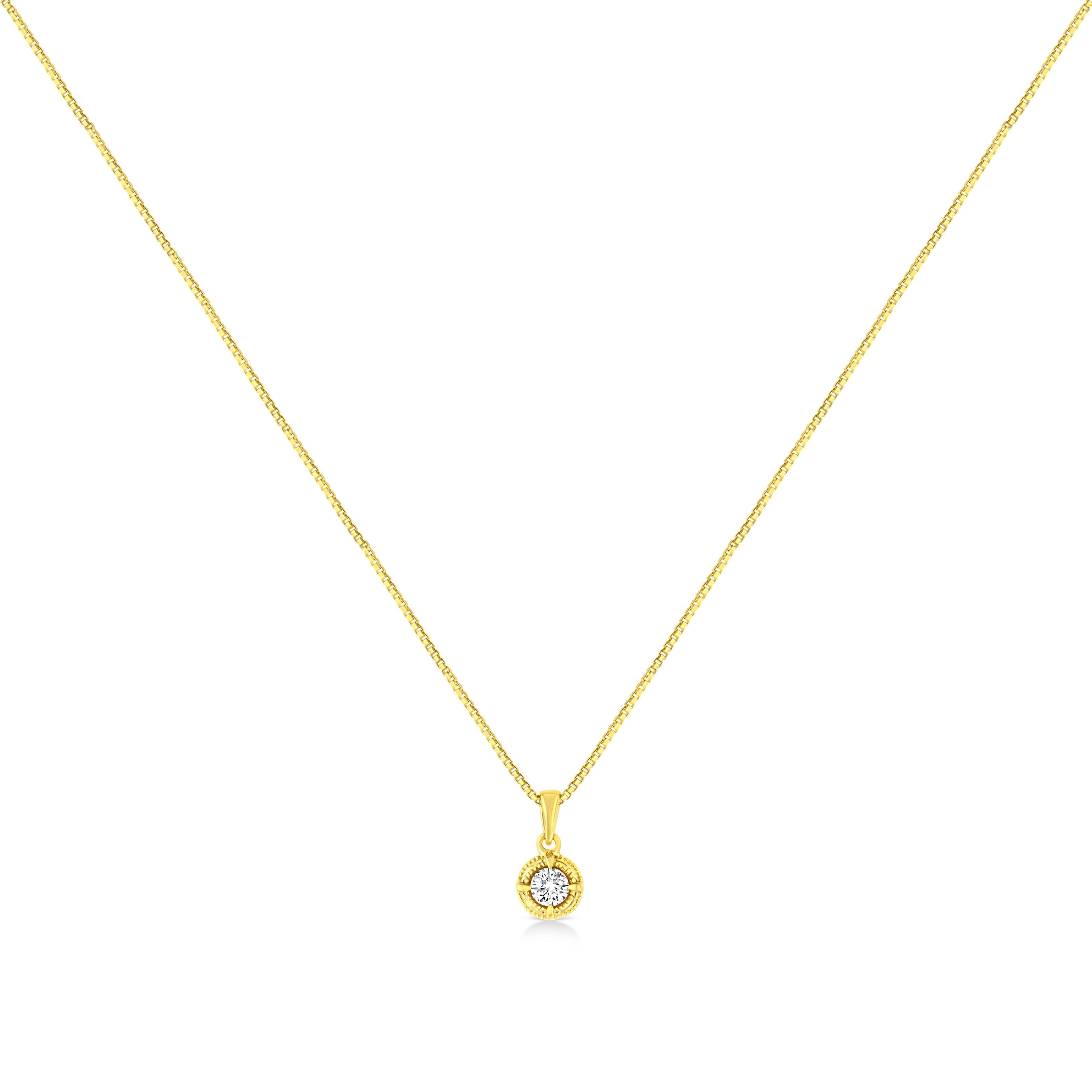 14K Yellow Gold Plated .925 Sterling Silver 1/2 Cttw Brilliant Round Cut Diamond Solitaire Milgrain 18" Pendant Necklace (K-L Color, I2-I3 Clarity)